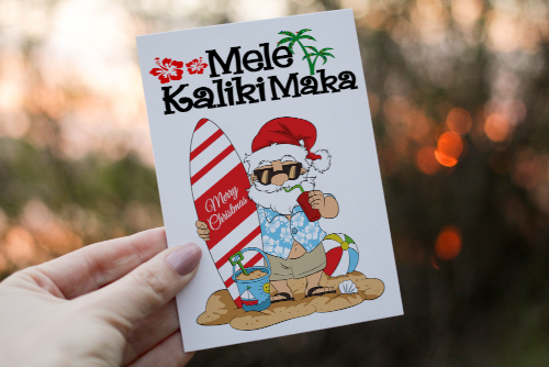 Hawaiian Santa Christmas Card, Santa Christmas Card, Surfing